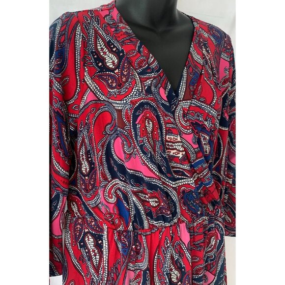 Charter Club Women Dress Size Large L Multicolor Paisley Drape V-Neck 3/4 Sleeve - Picture 3 of 7